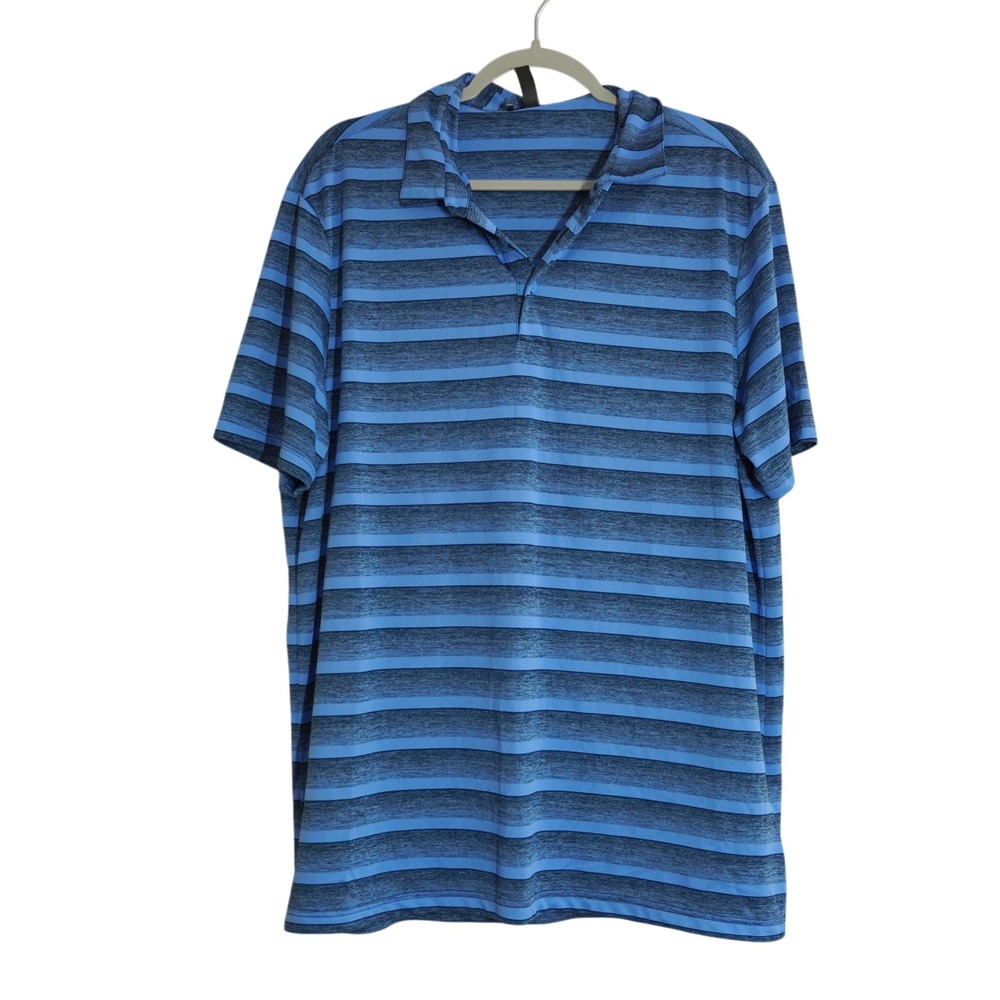 Adidas Golf Men's XL Blue Striped Short Sleeve Performance Polo Shirt Casual